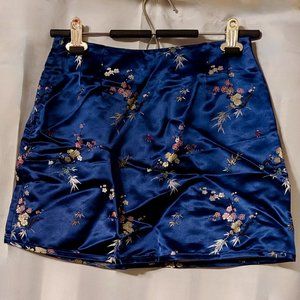 Y2K Chinese "Silk" Brocade Mini Skirt Cobalt Blue S/M